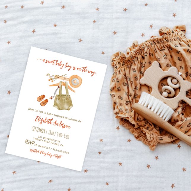 Convite para Chá Boho Baby Boy Watercolor (Criador carregado)