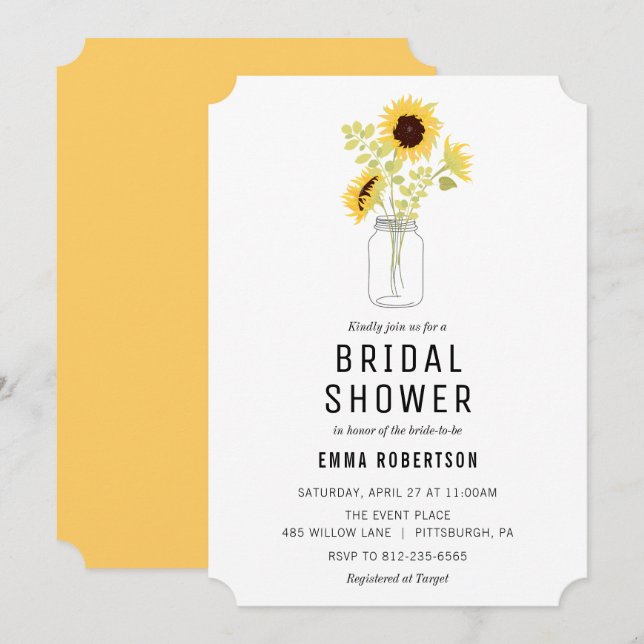 Convite para Chá Bridal Brunflower Sunflower (Frente/Verso)