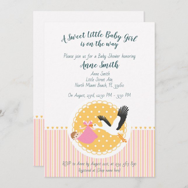 Convite para Chá Clássico de Bebê Stork (Frente/Verso)