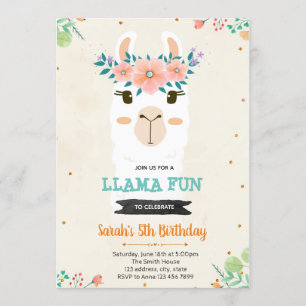 Convite para chá de aniversário da Cute llama