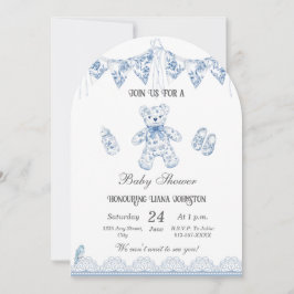 Convite para Chá de Bear-Baby-Boy Blue-French