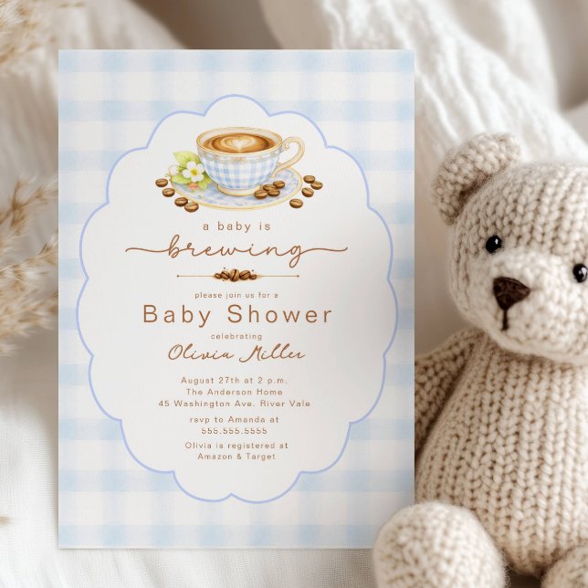 Convite para Chá de Bebê "Baby Is Brewing Blue Cof (Criador carregado)