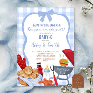 Convite para chá de bebê Blue Gingham Plaid BabyQ