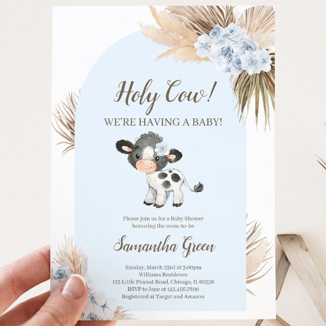 Convite para Chá de Bebê Boy Blue Holy Cow (Criador carregado)