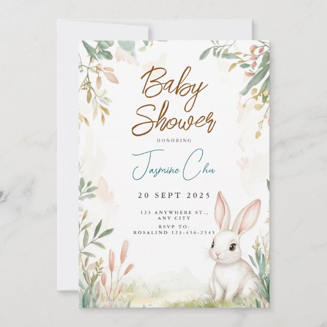Convite para Chá de Bebê Bunny Woodland (Frente)