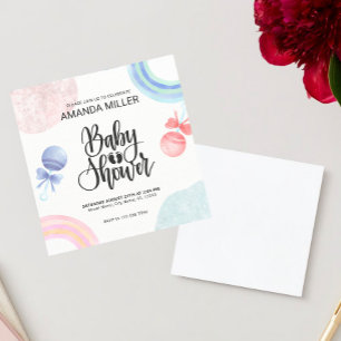 Convite para chá de bebê com aquarelas rosa e azul