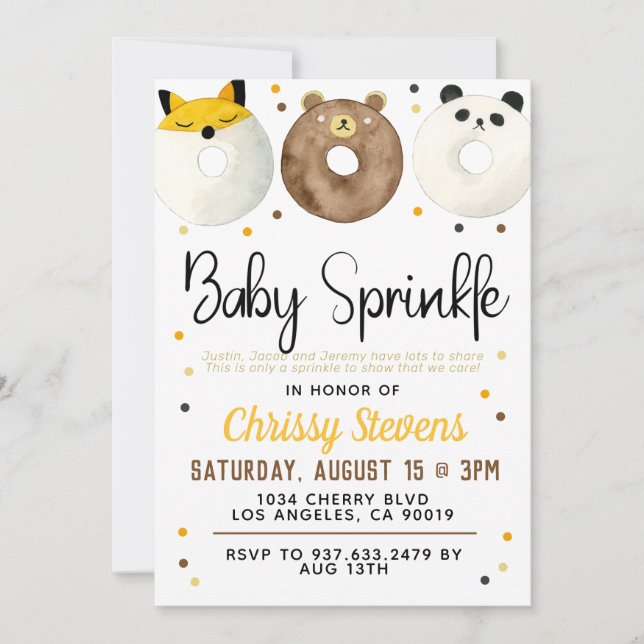 Convite para Chá de Bebê com Donut de Animal (Frente)