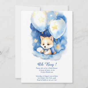 Convite para Chá de Bebê com Lobo em Aquarela