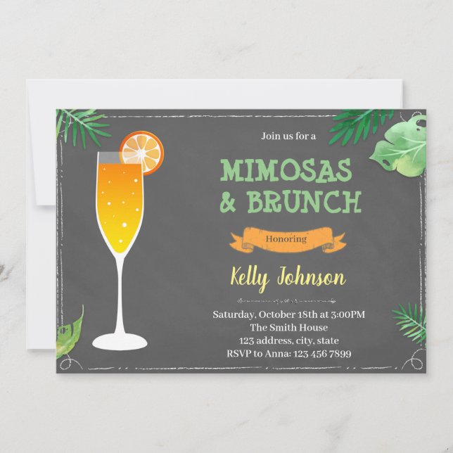 Convite para chá de bebê com mimosas e brunch (Frente)