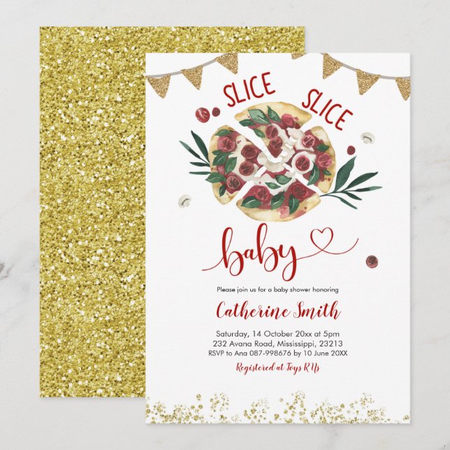 Convite para chá de bebê com pizza (Frente/Verso)