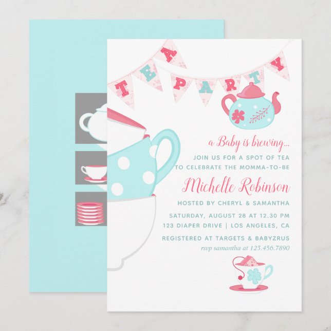 Convite para Chá de Bebê com Tema Shabby-Chic Girl (Frente/Verso)