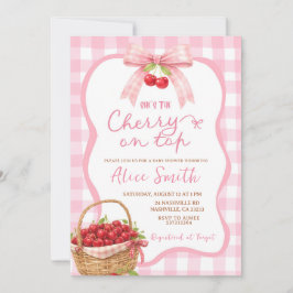 Convite para Chá de Bebê com Xadrez Gingham Rosa e
