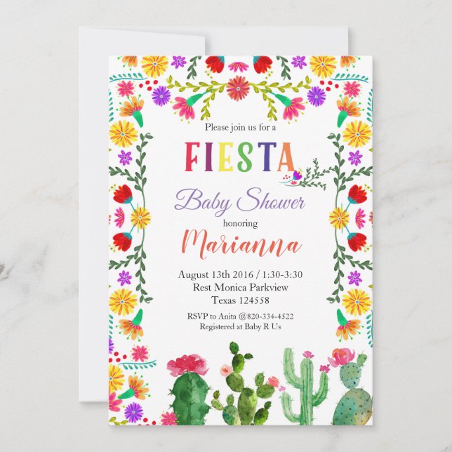 Convite para Chá de Bebê da Festa Mexicana Cinco D (Frente)