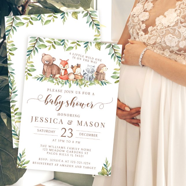 Convite para chá de bebê da floresta branca (Criador carregado)