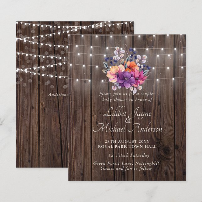 Convite para Chá de Bebê da Lilibet - Laranja Roxo (Frente/Verso)