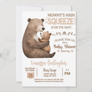 Convite para chá de bebê da mamãe e ursinho bebê.