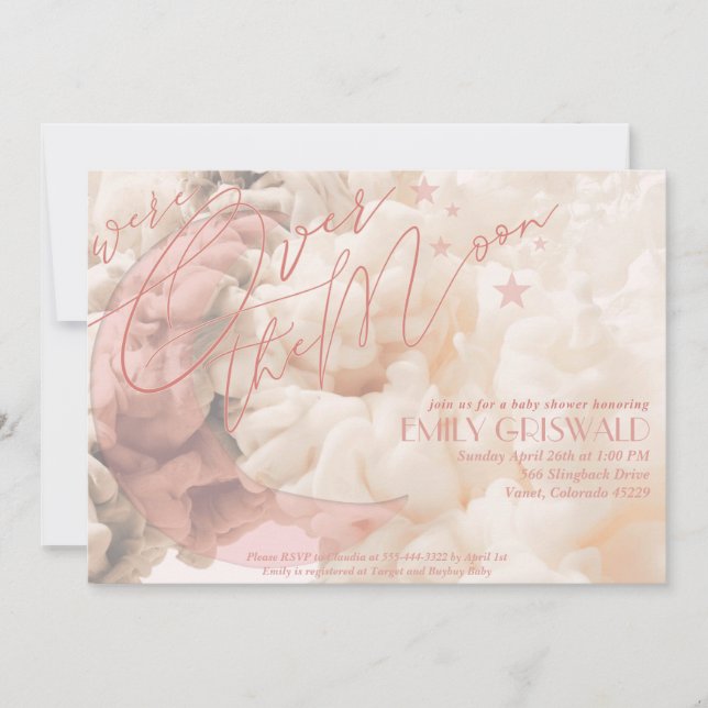 Convite para Chá de Bebê da Menina Lua Acima (Frente)