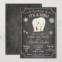 Convite para Chá de Bebê da Menina Urso Polar