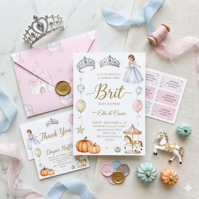 Convite para Chá de Bebê da Princesa Real, Rosa e  (Criador carregado)
