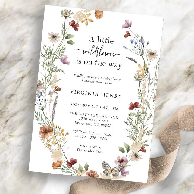 Convite para Chá de Bebê das Flores Silvestres (Boho Chic A Little Wildflower Baby Shower Invitation
)