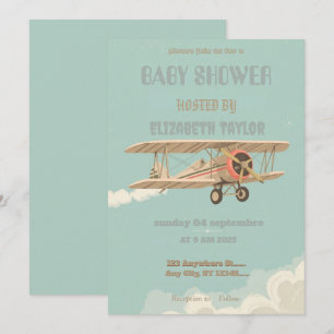 Convite para chá de bebê de avião vintage