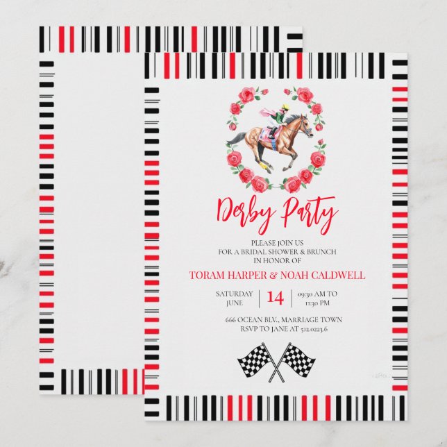Convite para Chá de Bebê de Derby de Kentucky Jóqu (Frente/Verso)