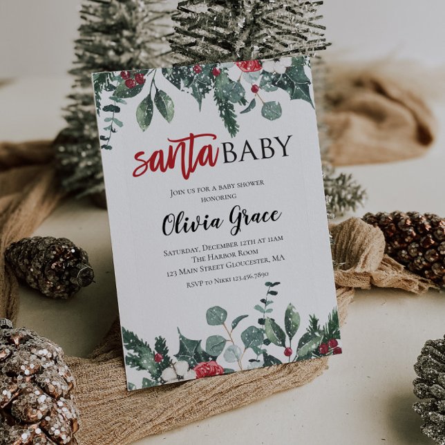 Convite para Chá de Bebê de Natal Santa Baby Chris (Criador carregado)