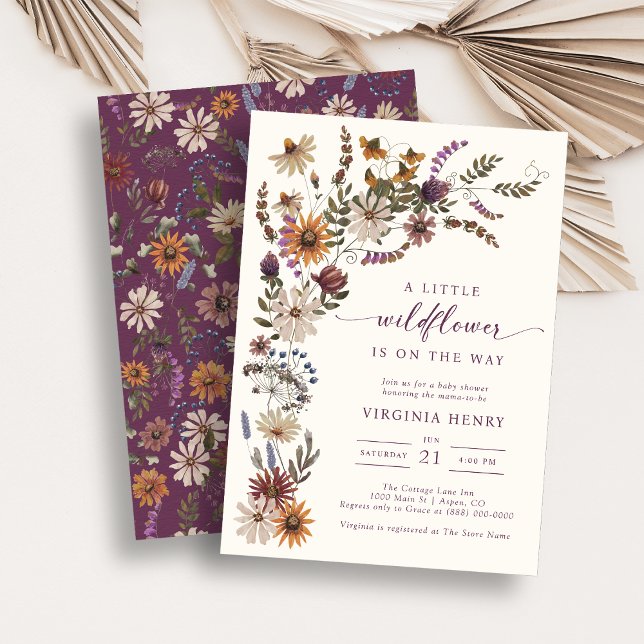 Convite para Chá de Bebê de Uma Pequena Flor Silve (A Little Wildflower Baby Shower Invitation
)