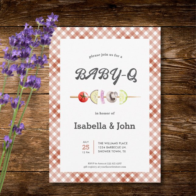 Convite para Chá de Bebê do Baby Q Churrasco (Front of the invitation is shown in 5x7-inch. Choose size, paper, and corner style.)