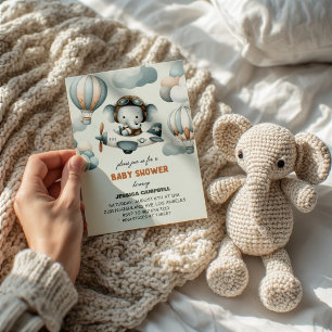Convite para Chá de Bebê do Elefante Voando Alto