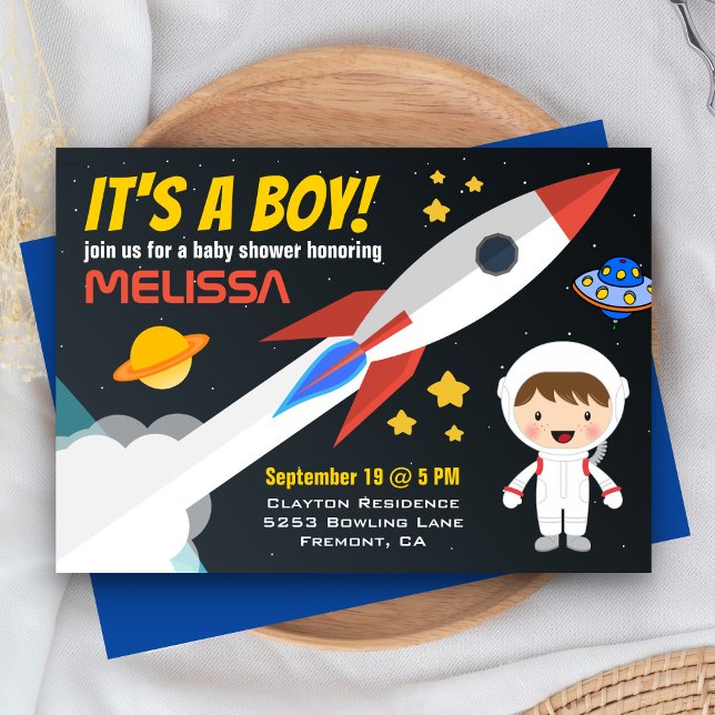 Convite para Chá de Bebê do Rocket Boy no Espaço E (Criador carregado)