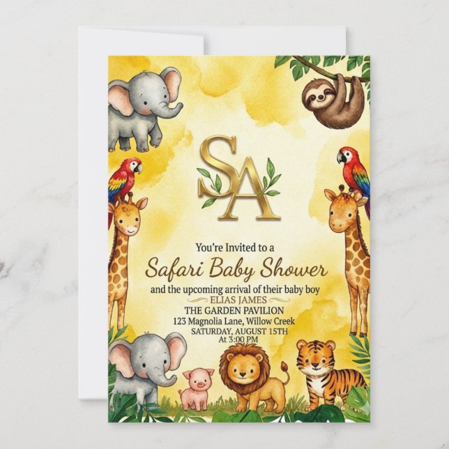 Convite para Chá de Bebê do Safari (Frente)
