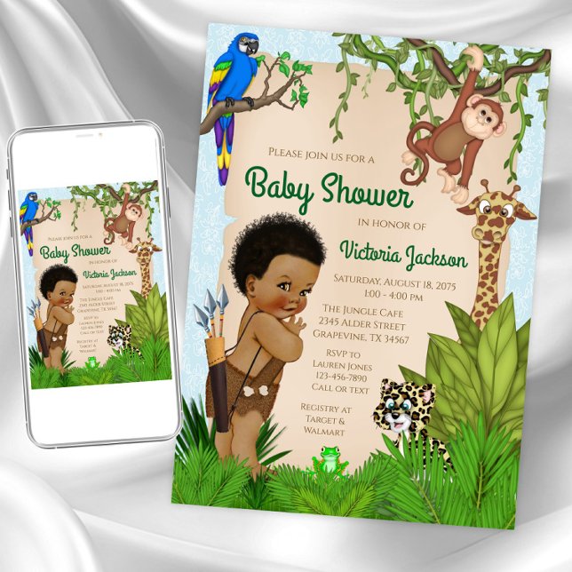Convite para Chá de Bebê do Safari com Menino de C (Boy safari baby shower invitation. Instant download and printed invitations available.)