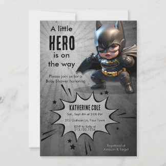 Convite para Chá de Bebê do Super-Herói Morcego