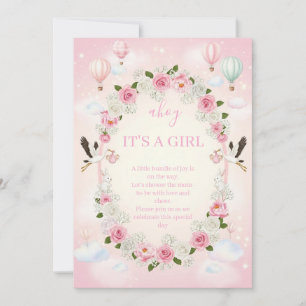 Convite para Chá de Bebê "É uma Menina" com Flores