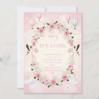Convite para Chá de Bebê "É uma Menina" com Flores