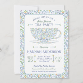 Convite para Chá de Bebê em Azul - Lacy Teacup Bab