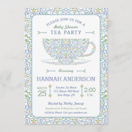 Convite para Chá de Bebê em Azul - Lacy Teacup Bab