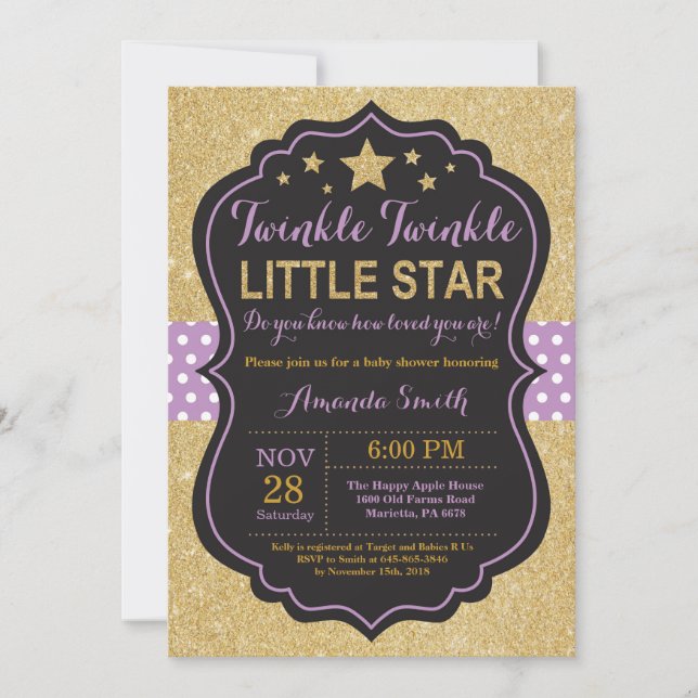 Convite para Chá de Bebê Estrela Brilhante (Frente)
