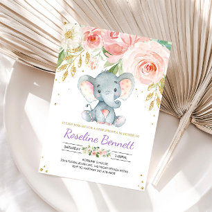 Convite para Chá de Bebê Flor de Elefante Roxo