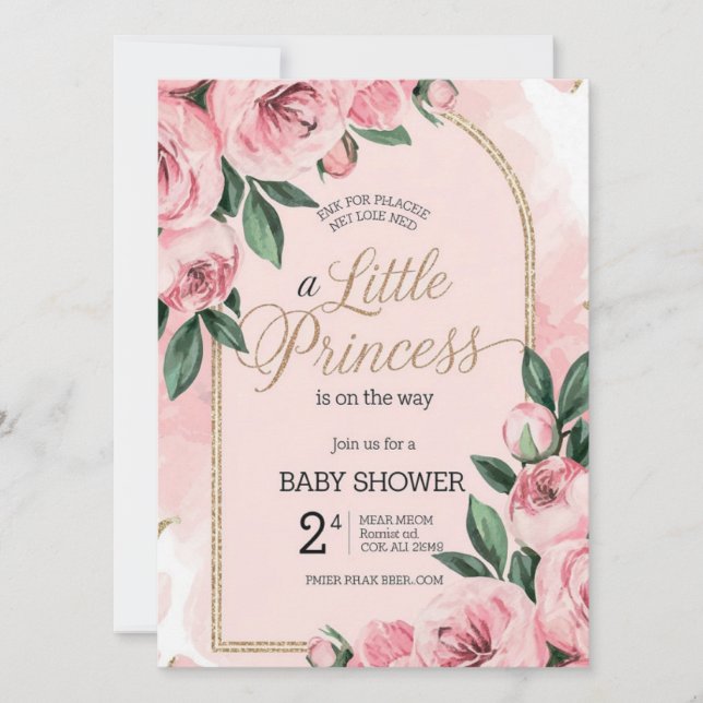 Convite para Chá de Bebê Floral Rosa - Elegante (Frente)