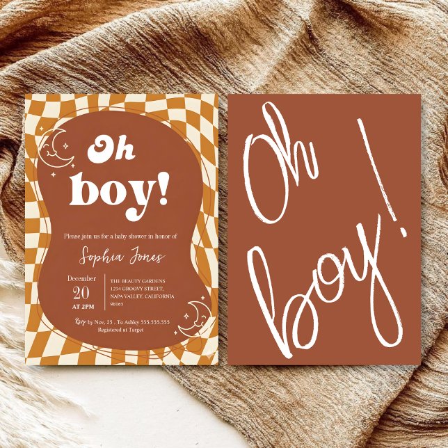 Convite para Chá de Bebê Groovy "Oh Boy!"  (Criador carregado)