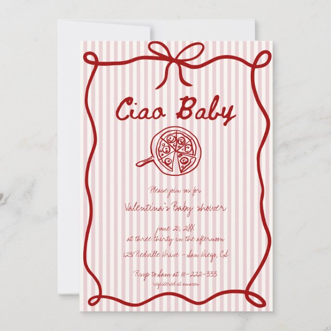 Convite para Chá de Bebê Italiano Ciao Baby (Frente)