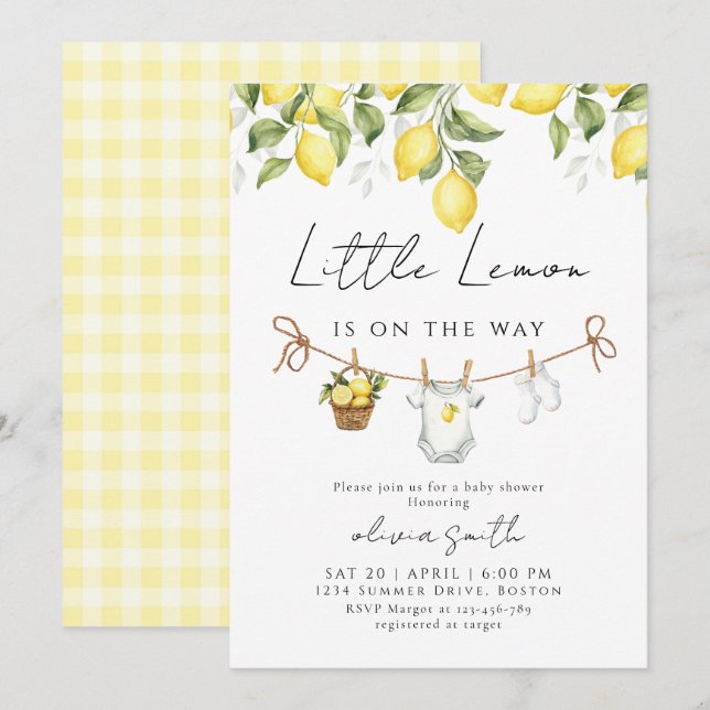 Convite para Chá de Bebê Little Lemon (Frente/Verso)