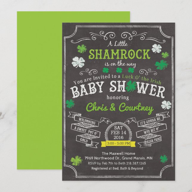 Convite para Chá de Bebê Little Shamrock (Frente/Verso)