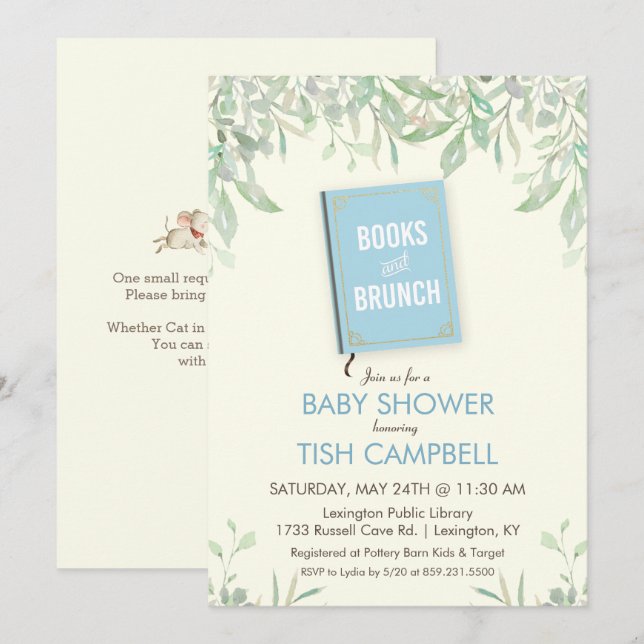 Convite para Chá de Bebê Livros e Brunch (Frente/Verso)