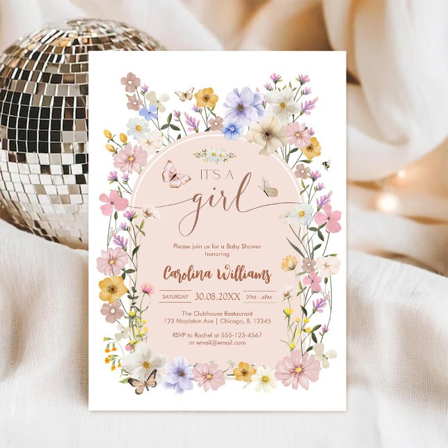 Convite para Chá de Bebê Menina Borboleta Flor Sil (Criador carregado)