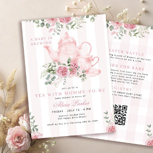 convite para chá de bebê menina floral rosa código