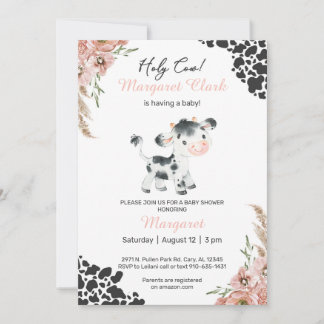 Convite para chá de bebê menina Holy Cow com grama