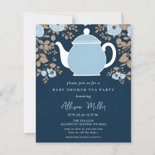 Convite para Chá de Bebê Menino Festa Floral Azul